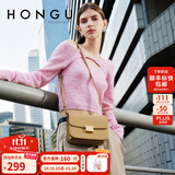 红谷包包女包新款牛皮单肩包时尚斜挎包小方包相机包生日礼物 浅卡其