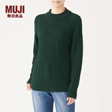 无印良品 MUJI 女式 阿兰图案 高领毛衣 长袖针织衫女款冬季W9AA874 绿色 XS (150/76A)
