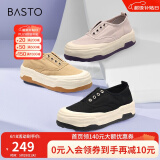 百思图秋商场同款休闲松糕厚底一脚蹬帆布小白鞋女IC857CA2 黑色IC857CA2 39