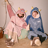 果壳（Gukoo）情侣睡衣冬款毛绒女家居服保暖连帽卡通睡袍男 天堂粉睡袍女 M