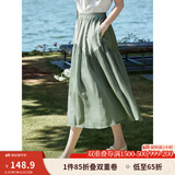 茵曼（INMAN）清新A字半身裙2025夏新款薄荷曼波通勤中长裙子 墨绿色 -18322205H1 XL