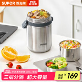 苏泊尔（SUPOR）保温饭盒304不锈钢大容量三层学生便当保温 真空保温3层2.5L