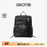 GROTTO个乐黑石双肩包大容量褶皱绵羊皮软皮电脑包通勤旅行包礼物 黑石背包S（银标）