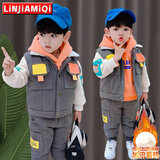 邻家米其童装男童套装冬装加绒加厚三件套1-6岁儿童宝宝男孩冬季3小孩衣服 XT3602（三件套）-方块款 110 码/身高95-105cm（3-4岁）