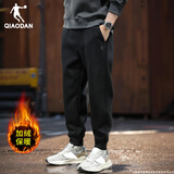 乔丹运动裤男裤2025冬季黑色男士裤子针织长裤宽松大码休闲收口男卫裤 黑色-加绒加厚 L /175