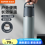 苏泊尔（SUPOR） 保温杯316L不锈钢大容量水杯学生保温杯男女士车载户外便携杯子 羽灰色【茶滤款】500ml