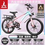 凤凰山地自行车男女变速山地车碟刹青少年儿童自行车学生单车 星际 蓝粉【变速】后座+LED灯+辐条轮 20寸【适合125-160cm】