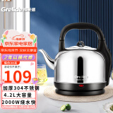 格来德 （Grelide）电热水壶烧水壶304不锈钢热水壶4.2-6L升大容量家用防干烧电水壶自动断电开水壶 4.2L 加厚款分体式-4201S