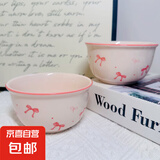 【天天低价】新款釉下彩陶瓷碗餐具套装少女心ins风陶瓷碗勺 蝴蝶结2碗