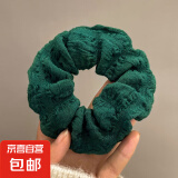 新款奶油泡芙大肠发圈女简约复古褶皱头花头绳丸子头皮筋气质发饰 绿色奶油褶皱发圈