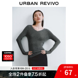 UR秋季新款女装简约基础百搭休闲修身V领针织衫UWB940008 中灰 XL