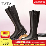 他她（TATA）厚底长筒靴女靴英伦加绒保暖骑士靴高筒靴秋冬新WXK02DG3 黑色(单里) 37