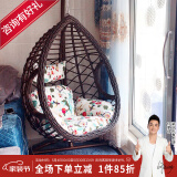 紫叶（ziye）吊篮藤椅室内单人吊兰椅阳台成人摇椅鸟巢秋千吊床摇篮椅吊椅 升级款波浪木纹色-棉麻坐垫地毯
