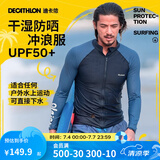 迪卡侬（DECATHLON）泳衣男分体潜水服水母衣温泉游泳海边冲浪防晒SBT 【上衣-拉链款】深蓝拼接 M
