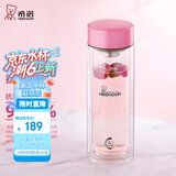 希诺（HEENOOR）双层玻璃杯家用女士带滤网个性潮流清新花茶杯隔热防烫便携水杯 升级抗菌版-水晶粉300ml