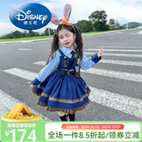 迪士尼（Disney）儿童兔子警官衣服女童疯狂朱迪cos连衣裙动物城洛丽塔女孩公主裙 朱迪长袖连衣裙 130 (建议身高120cm 8-9岁)cm