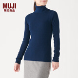 无印良品 MUJI 女式  罗纹高领毛衣 W9AA870 长袖针织衫 蓝色 M