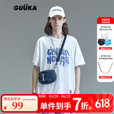 古由卡（GUUKA）xSANK纯棉短袖潮牌t恤男士2025夏季新款刘宇同款嘻哈夏装上衣宽松 白色F3887 2XL
