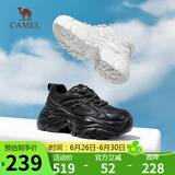骆驼（CAMEL）老爹鞋女网布皮面拼接双系带厚底休闲鞋 L23S703108W 黑色透网 40