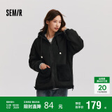 森马外套女仿羊羔毛摇粒绒双面穿连帽重磅夹克24新款109724108002