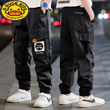 G.DUCKKIDS男童春秋薄款长裤2025新款儿童裤子夏季休闲工装裤中大童运动裤潮 黑色20B 纯棉款 150 建议12-13岁 建议身高145cm