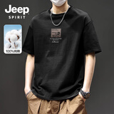 JEEP SPIRIT吉普纯棉短袖t恤男夏季220G重磅宽松复古半袖潮流港风男士上衣