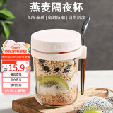 拜杰隔夜燕麦杯杯子牛奶杯早餐杯酸奶杯梅森杯刻度水杯带盖带勺随行杯