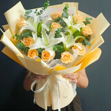 琐拉鲜花速递玫瑰百合混搭花束送朋友女友生日礼物全国同城配送 11朵香槟玫瑰百合混搭花束