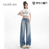 OLDER SEA美式复古阔腿牛仔裤女2025年春夏新款小众低腰水洗百搭垂感直筒裤 蓝色 S 建议85-95斤