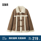 森马（Semir）外套女牛角扣翻领宽松文艺2024冬季仿麂皮仿兔毛夹克109724108011