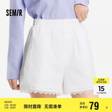 森马（Semir）休闲裤女宽松松紧腰温柔2025夏季甜美风蕾丝花边短裤109325125002