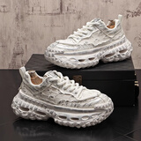 GIUENG春冬季隐形增高鞋子男透气厚底老爹鞋男帆布面百搭耐磨休闲鞋男 复古白【增高6cm】 40 【拍比运动码小一码】