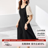 尚都比拉法式连衣裙夏季中长款a字裙泡泡袖系带收腰显瘦裙子 黑色 L 