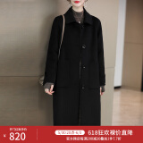 迪洛薇高端100%羊毛大衣女新款修身衣服外套秋冬款女毛呢大衣女中长款 钢琴黑 M