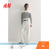 H&M女装毛针织衫夏季慵懒风圆领长袖打底衫短款外套0579541 白色/黑色条纹 L 170/104