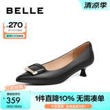 百丽（Belle）方扣高跟鞋女商场同款羊皮细跟单鞋Z2N2DCQ3 黑色 37 (235mm)