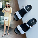 ZHR凉鞋女学生真牛皮平底凉拖女百搭罗马一字带沙滩女鞋外穿 M271 白色 38