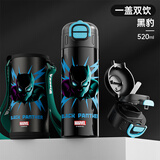 迪士尼（Disney）儿童保温杯小学生上学吸管直饮喝水杯子男女小孩不锈钢便携保温瓶 15077黑豹+杯套 520ml 双饮款