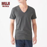 无印良品 MUJI 男式 使用了棉的冬季内衣V领短袖T恤 69AA451 打底衫打底衣 炭灰色 M