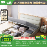 林氏家居真皮床双人床1.8米2米主卧大床储物床现代简约卧室婚床家具PC012 浅烟灰|R325气动床 1.8x2.0米