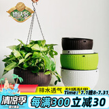 德沃多肥料仿柳编双层吊盆棕色大号吊篮花盆挂墙悬挂垂吊壁挂塑料懒人花盆