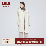 无印良品（MUJI）女式羊毛混牛角扣大衣长款连帽毛呢呢子外套秋冬季外衣女装 米白色 S (155/80A)