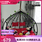 乐系（LEXI） 吊椅双人鸟巢秋千吊篮家用室内阳台吊兰户外吊床藤椅摇篮椅躺椅 双人黑色细藤特大号 静音款