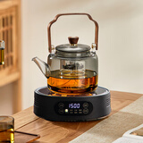 忆壶茶（YIHUTEA） 茶壶玻璃泡茶壶侧把过滤煮茶壶加厚耐热电陶炉烧水壶养生煮茶器 【1500瓦】1L黑色蒸煮双内胆套装