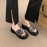 冶芷厚底凉鞋半拖鞋女夏季外穿新款亮片松糕底女士一字凉拖鞋子 银色珠片厚底凉拖鞋 36 （偏小半码）