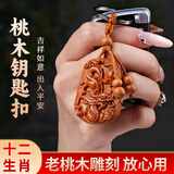明恩桃木挂件真桃木钥匙扣已开本命年桃木护身符平安生肖吊坠挂件 【真桃木才有用】生肖猪-钥匙环款