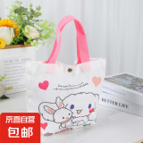 卡通帆布包新款小巧百搭手提袋女学生饭盒袋简约袋子时尚便当袋 玉桂狗抱兔子