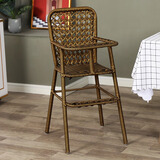 咕咚熊宝宝餐椅儿童家用酒店饭店餐厅婴幼儿童吃饭手工藤编小孩专用座椅 藤编青金色+棉垫