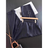 天丝亚麻钛金棉休闲裤女夏季薄款大码胖mm高腰遮肉九分阔腿香蕉裤 藏青色 L (105-120斤)