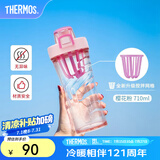 膳魔师（THERMOS）摇摇杯大容量水杯学生奶昔杯健身Tritan塑料杯子带刻度TP4086 樱花粉【搅拌格升级】 710ml